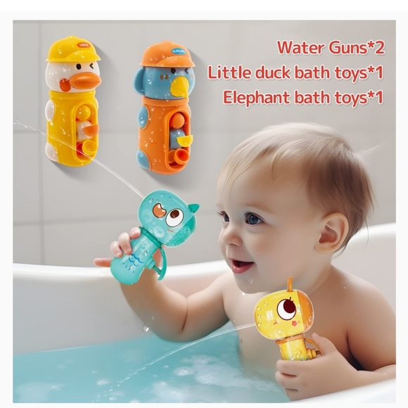 Bathtub Toys Duck & Elephant with Suction Cups + 2 Water Guns- 4 pack - Picture 4 of 14